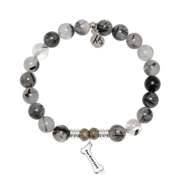 Rutilated Quartz Gemstone Bracelet with Fur Ever Love Sterling Silver Charm