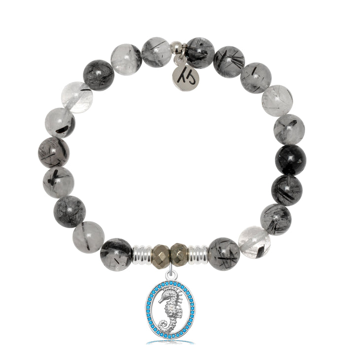 Rutilated Quartz Gemstone Bracelet with Seahorse Sterling Silver Charm
