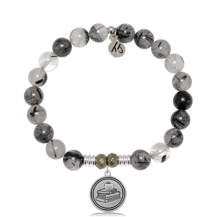 Rutilated Quartz Gemstone Bracelet with Teacher Sterling Silver Charm