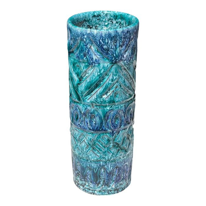 TALL NUOVO RINASCIMENTO BLUE & AQUA CYLINDER VASE (ITALY)