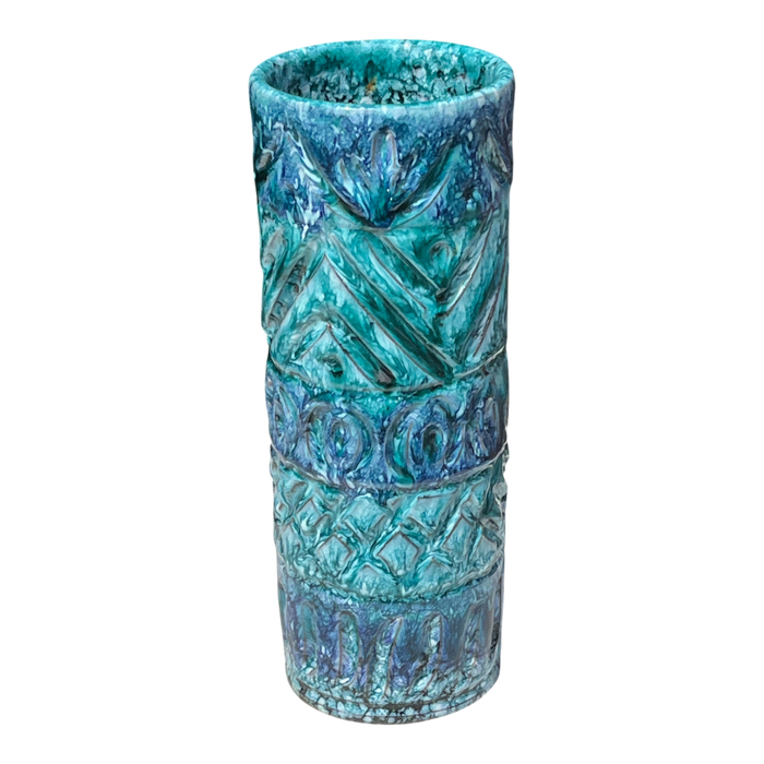 TALL NUOVO RINASCIMENTO BLUE & AQUA CYLINDER VASE (ITALY)