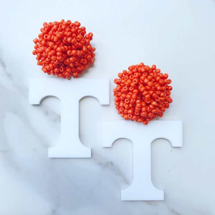 Tennessee White Acrylic Power T Earrings with Orange Beaded Top