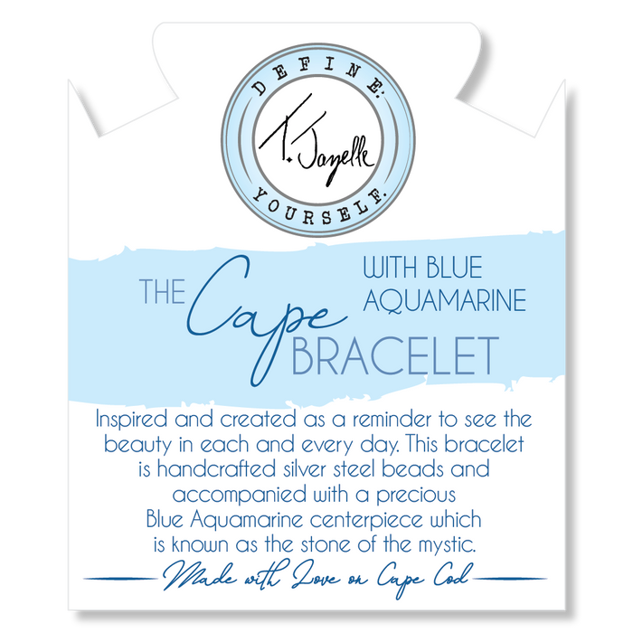 The Cape Bracelet - Silver Steel with Blue Aquamarine Ball