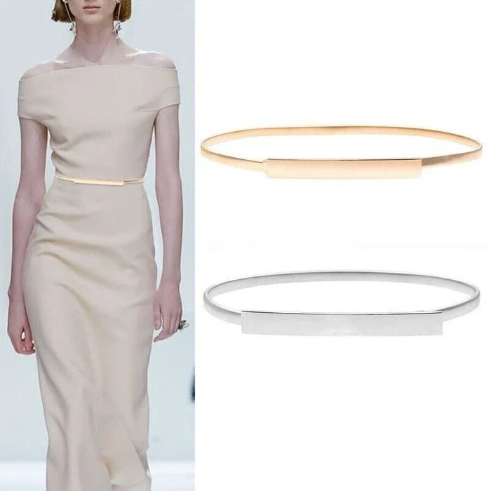 Women Leaf Buckle Elastic Skinny Belt | Gold & Silver Stretch Belt