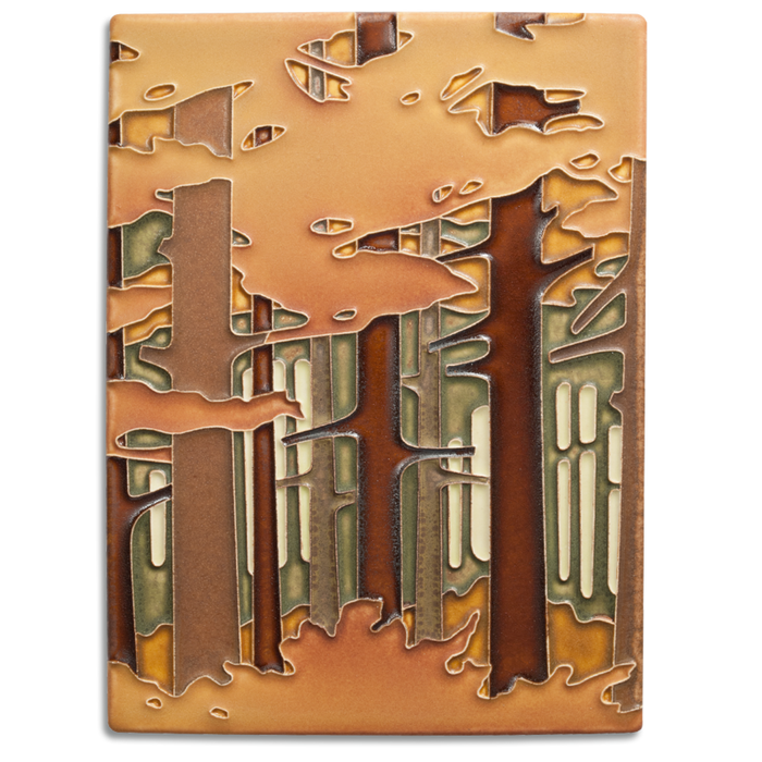 Woodland 6x6 in. ceramic art tile handmade by Motawi Tileworks in Ann Arbor, Michigan.